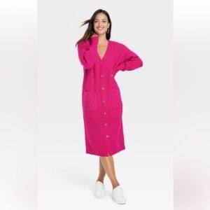 Vibrant Pink Long Sweater Dress
